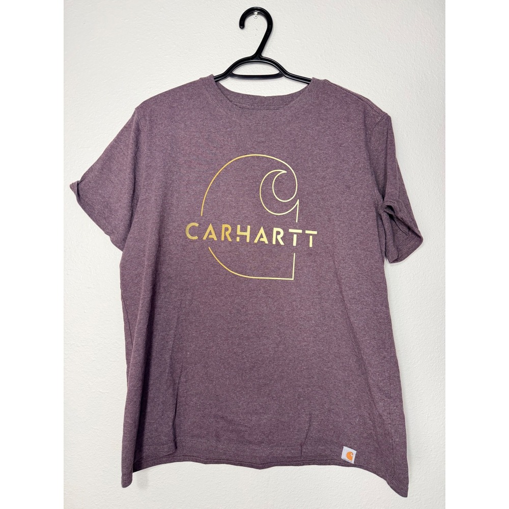 Carhartt Womens Loose Fit Graphic T-Shirt Purple Gold Logo Size L 12-14